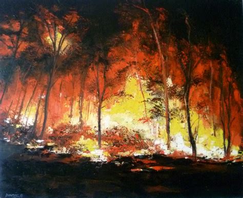 Forêt En Feu Peinture Par Alain Denis Artmajeur
