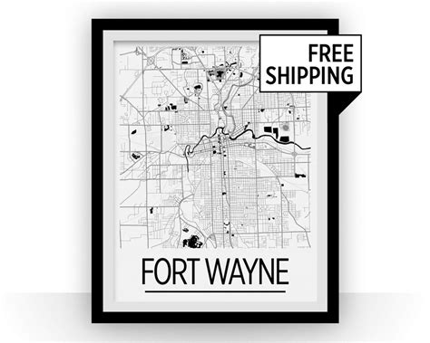 Fort Wayne Map Poster Usa Map Print Art Deco Series Etsy