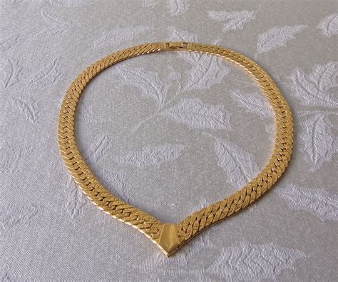 Vintage Napier Necklace Flat Herringbone Gold Tone Chain 17 Etsy