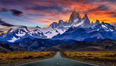 Nature Landscape Road Mountain Sunset Snowy Peak Argentina Sky