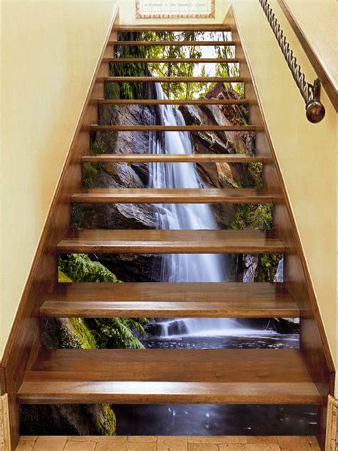 3d rock cliff waterfall 1172 stair risers aj wallpaper