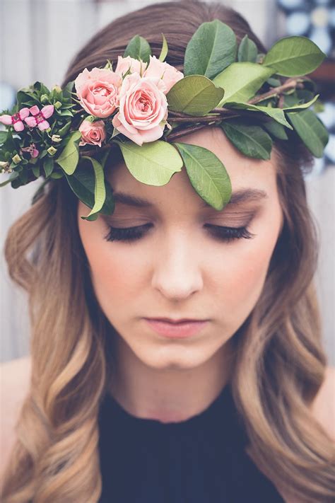 The Ultimate Guide To Bridesmaid Hair And Makeup Flower Crown Hairstyle Flowers In Hair