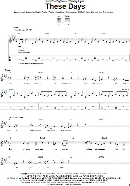 These Days Guitar Tab Zzounds