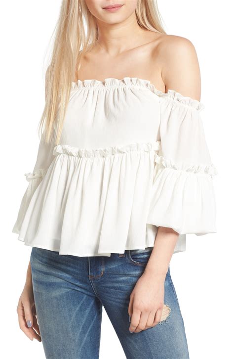ruffle off the shoulder top ruffle off the shoulder top tops white peplum tops