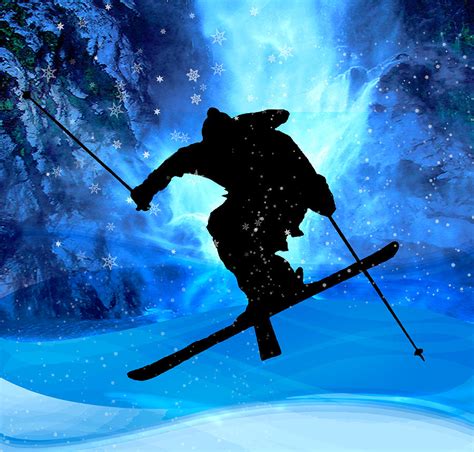 Ski Painting Winter Landscape And Freestyle Skier By Elaine Plesser