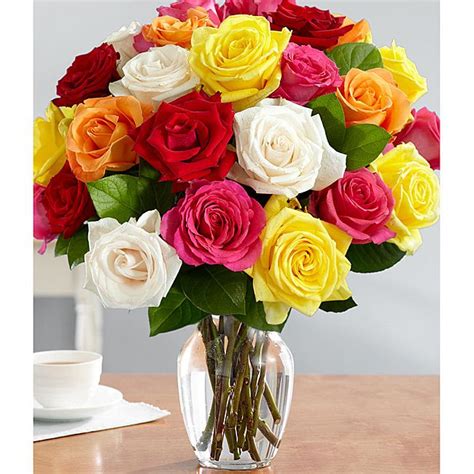 Two Dozen Long Stemmed Rainbow Roses With Large Rose Vase Overstock