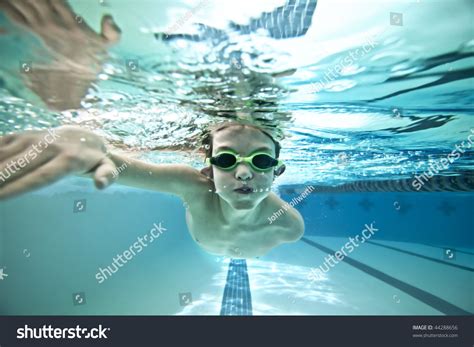 Underwater Shot Of Boy Swimming Laps In Pool Stock Photo 44288656