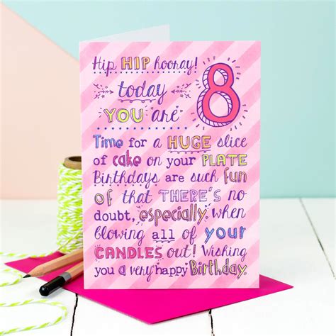 8th Birthday Card Choice Of Pink Or Blue Card For Etsy