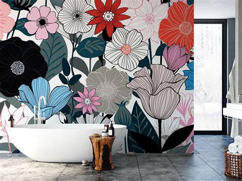 Flower Wallpaper Floral Self Adhesive Removable Wallpaper Etsy