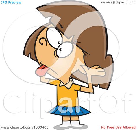Clipart Of A Cartoon Rude And Bratty Brunette White Girl Sticking Her