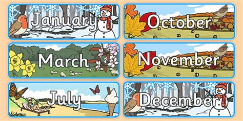 Months Of The Year With Seasons Theme Display Posters Months
