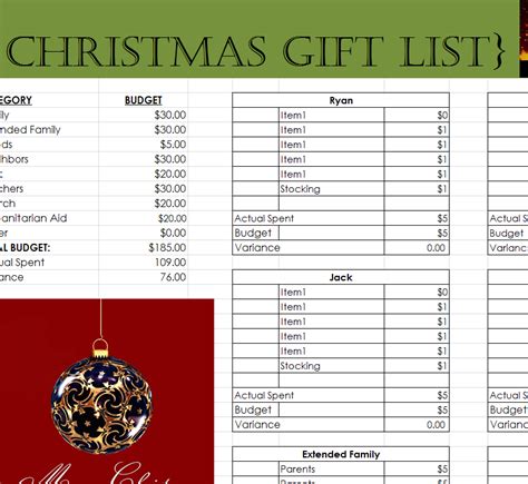 comprehensive christmas gift list  excel templates