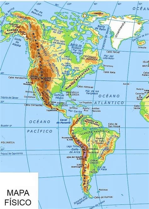 mapa fisico de america en español mapa fisico