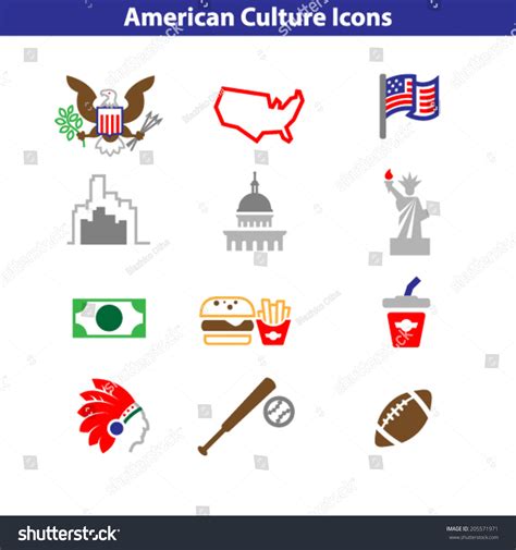 American Culture Icon Set Stock Vector Royalty Free 205571971