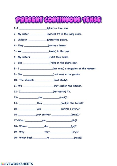 Present Continuous Tense Online Activity For A
