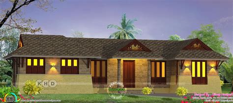Traditional Style Single Floor Sloped Roof 3 Bedroom House Kerala