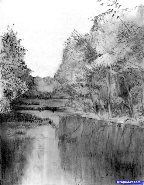 How To Draw A Realistic River Step By Step Landscapes Landmarks