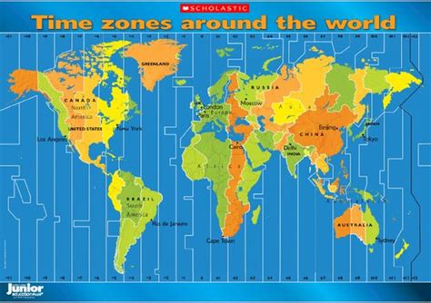 Time Zones Around The World Map Poster Scholastic Shop