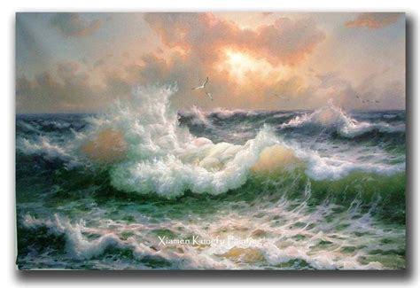 Marine Painting Of Sea Beach Ocean Shore Wavy Beach Art