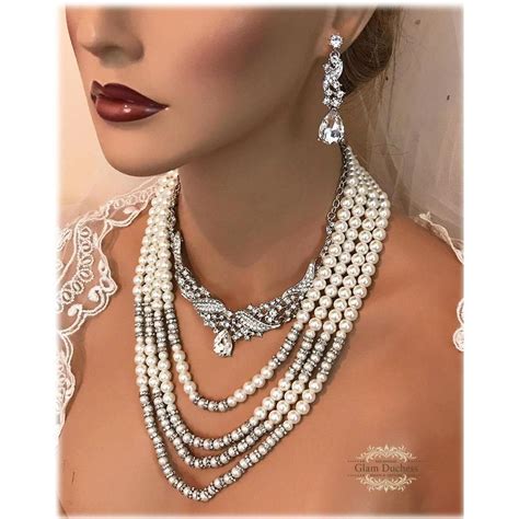 Multi Strand Ivory Pearl Crystal Bridal Jewelry Set Bridal Necklace
