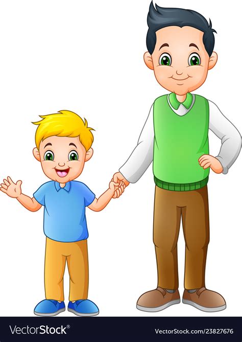 Cartoon Babe With His Father Holding Hands Together