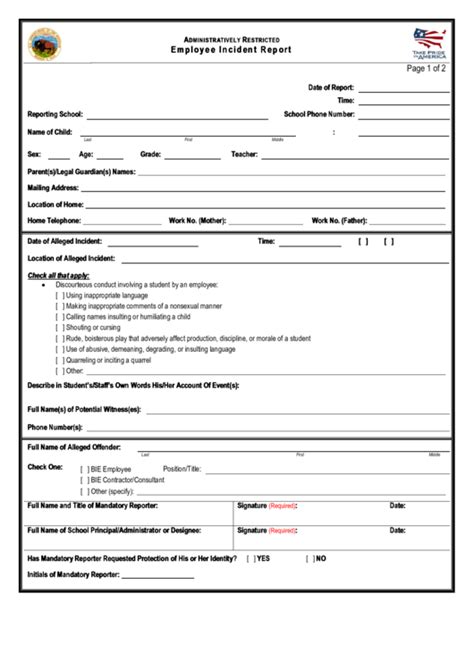 Fillable Employee Incident Report Printable Pdf Download