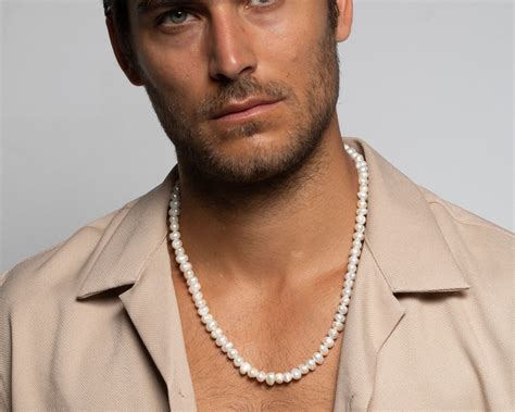 Pearl Necklace Men Freshwater Pearl Handmade Necklace Mens Pearl