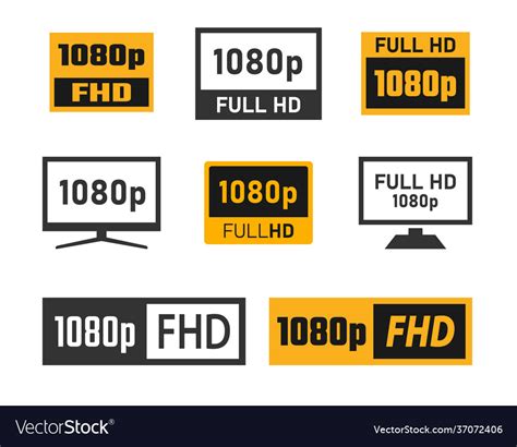 1080p Full Hd Icons Set Fhd Screen Resolution Vector Image