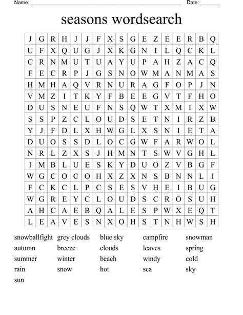 Seasons Wordsearch Wordmint