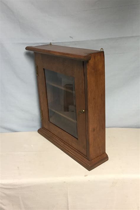 Antique 1940s Wooden Medicine Cabinet Cupboard With Beveled Glass Door
