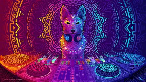 Wolf Disco Jockey Music Art Dual Wide Background 21742 2048