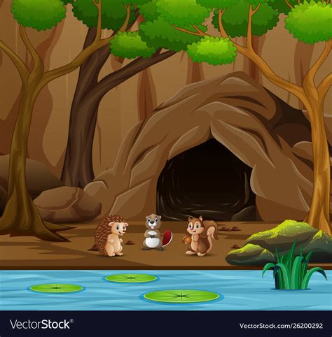 Many Animals Cartoon Living In Cave Royalty Free Vector