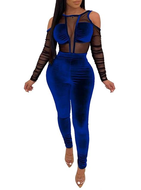 Salimdy Womens Sexy Bodycon Jumpsuit Sheer Mesh See