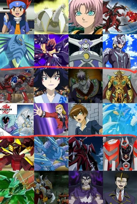 characters that share same voice actor separated by red border bakugan