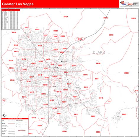 Greater Las Vegas Nv Metro Area Zip Code Wall Map Red Line Style By Marketmaps