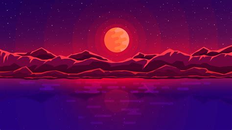 Download 1366x768 Wallpaper Moon Rays Red Space Sky Abstract