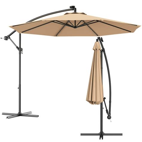 Topbuy 10patio Solar Umbrella Led Sun Shade Offset Wbase Beige