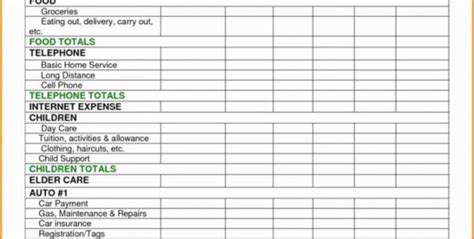 monthly living expenses spreadsheet spreadsheet