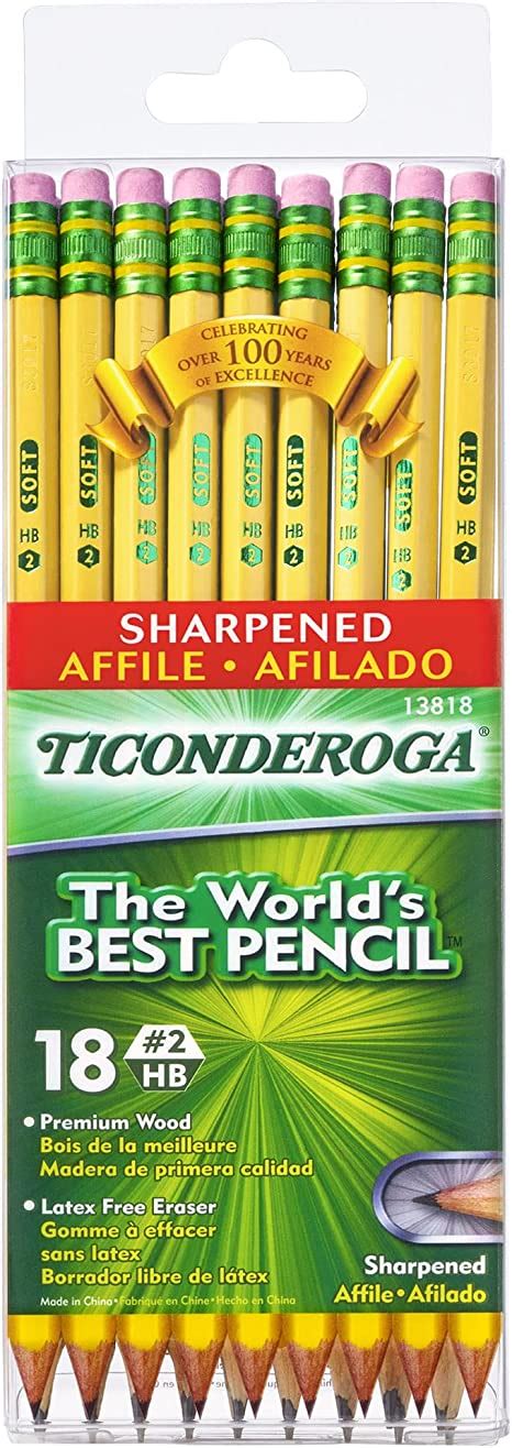 Dixon Ticonderoga Wood Cased No 2 Pencils Pre Sharpened Box Of 18 Yellow 13818 Amazonca