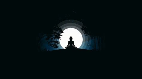 Minimalist Buddha Meditation Moon Night Silhouette Vector 4k 8