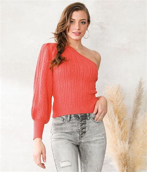 Willow And Root One Shoulder Sweater Womens Sweaters In Deep Sea Coral