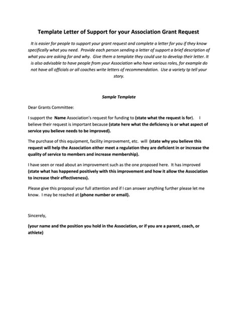 Sample Letter Of Support For Your Association Grant Request Printable