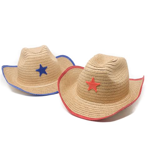 12 Piece Kids Cowboy Hats With Sheriff Star Western Straw Hats