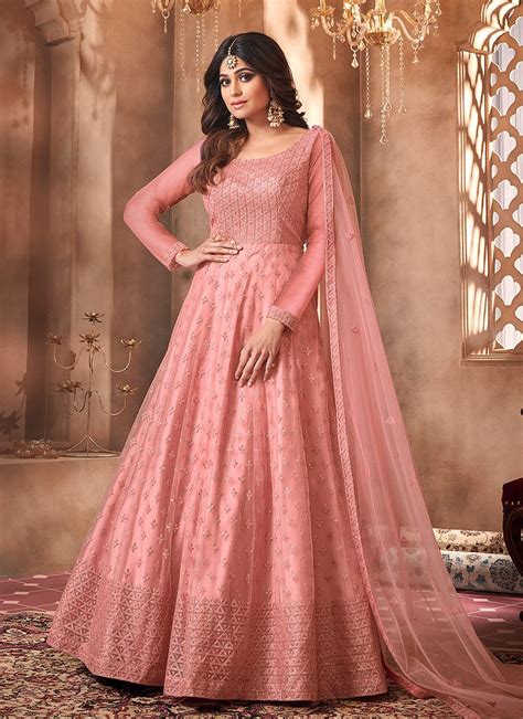 Peach Heavy Designer Wedding Anarkali Suit Indian Heavy Anarkali