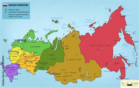 Russian Federation Map With Selectable Territories Vector