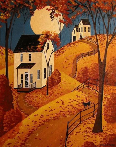 October Magic Folk Art Painting Autumn Art Landscape Paintings