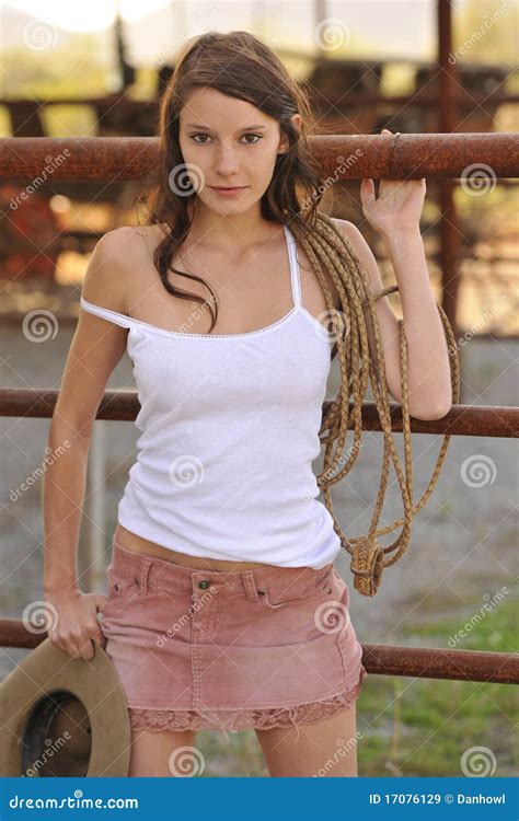 Young Cowgirl Corral Fence Stock Image Image Of Ranch 17076129