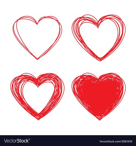 Set Of Hand Drawn Scribble Hearts Design Elements Vector Image