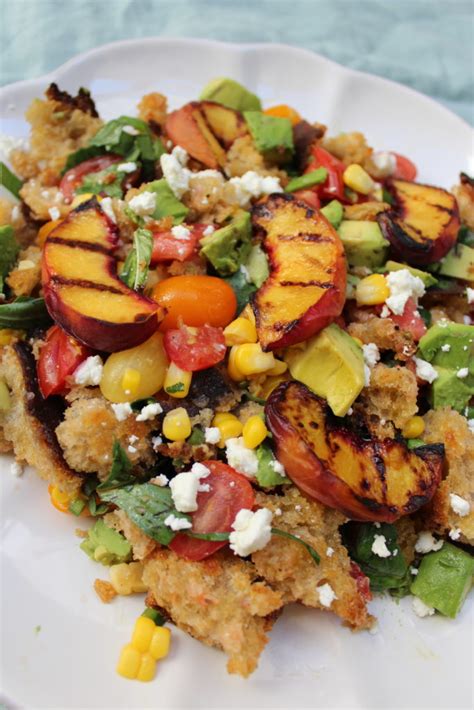 Grilled Peach Panzanella Anchored Baking