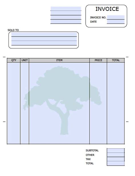Blank Printable Lawn Care Invoice Template